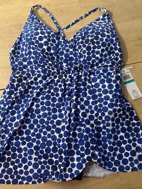 Anne Cole Blue and White Polka Dot One-Piece Swimsuit